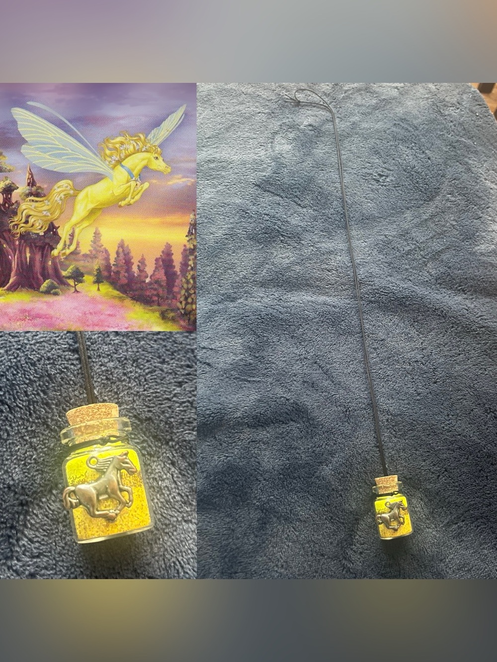 Golden Horse Pendant Fairy Potion Bottle Necklace - Gold & Yellow Glitter